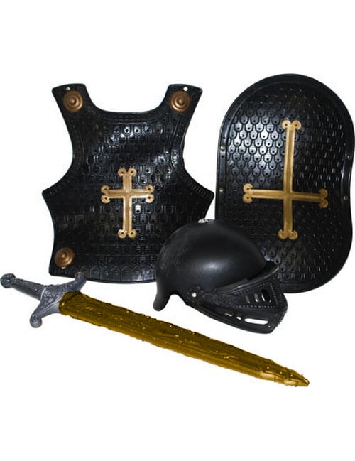 Kit de chevalier noir pour enfant noir et doré avec bouclier et épée