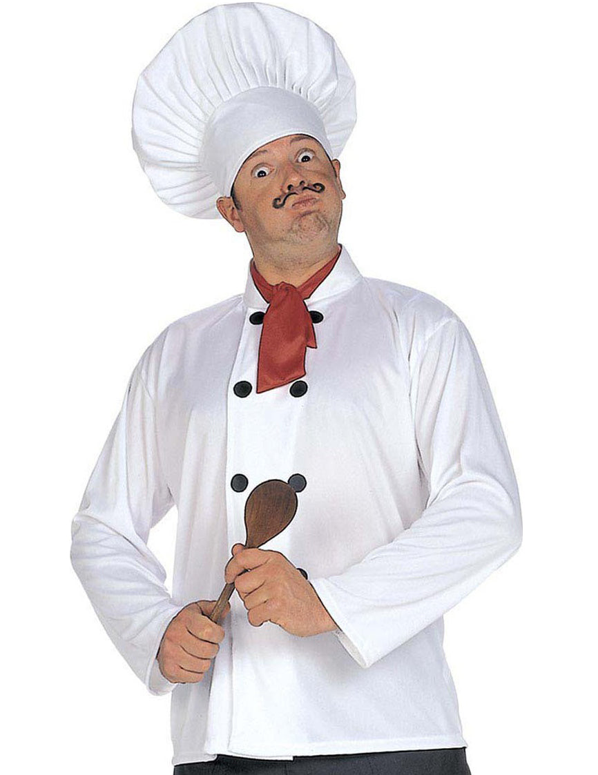 Kit cuisinier pour adulte blanc avec toque et foulard rouge