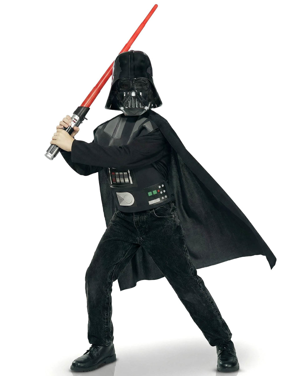 Vista de perfil do kit Darth Vader para criança