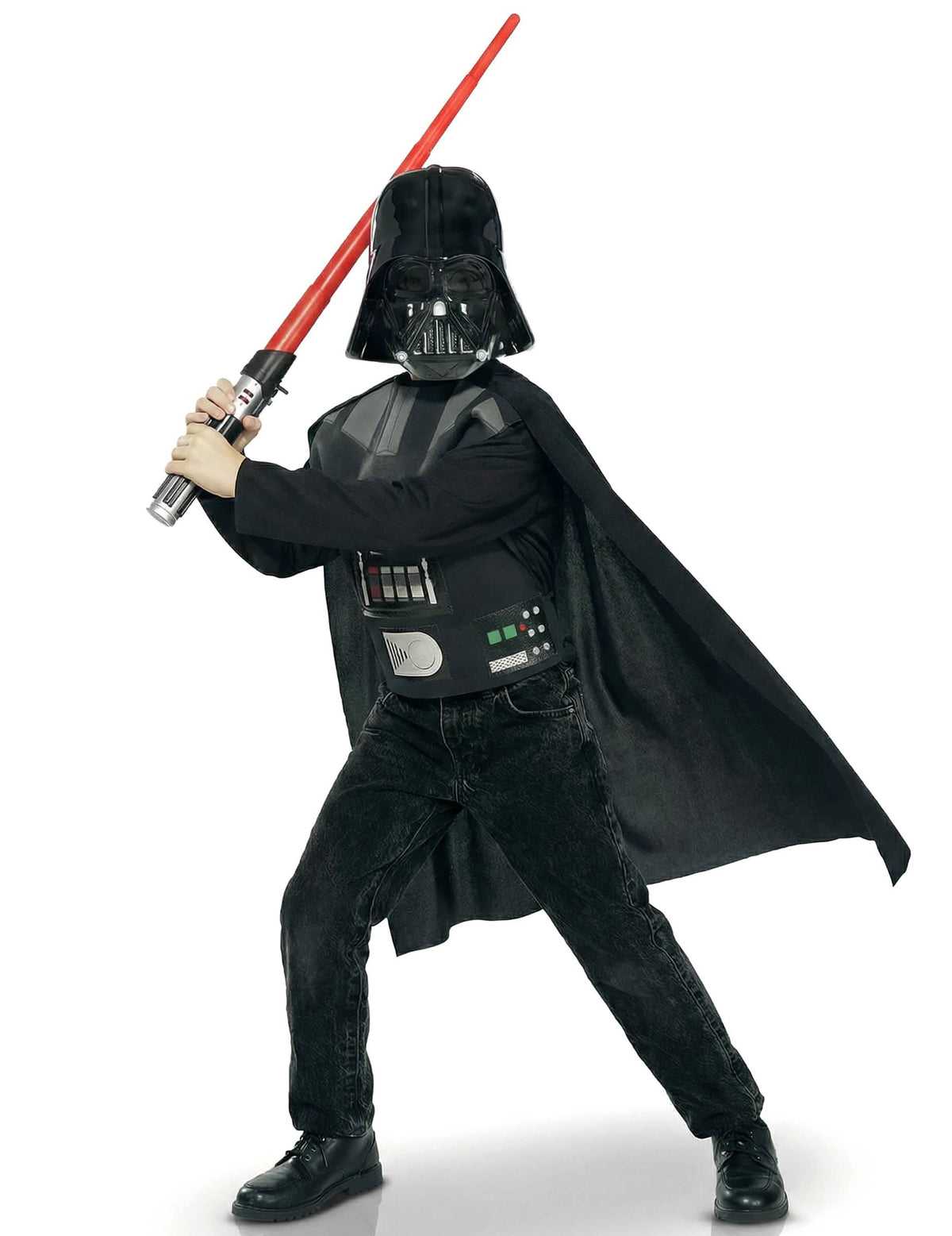 Vista de perfil do kit Darth Vader para criança