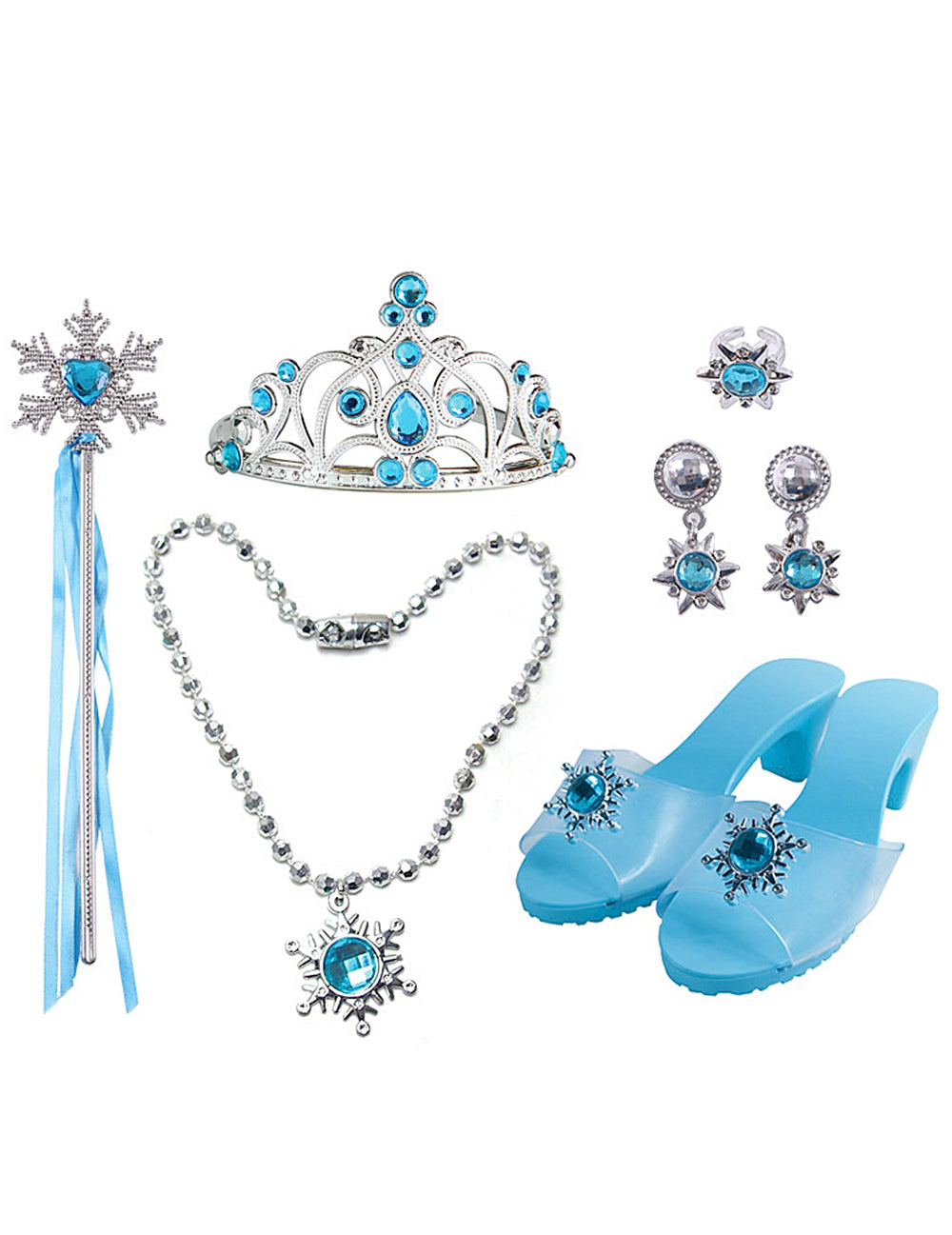 Kit de 6 accessoires de princesse pour fille bleu avec couronne et chaussures