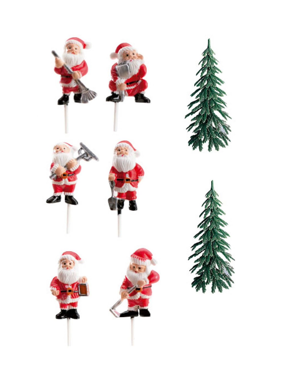 Kit de decoração de tronco com figuras pai natal para bolo vermelho e verde