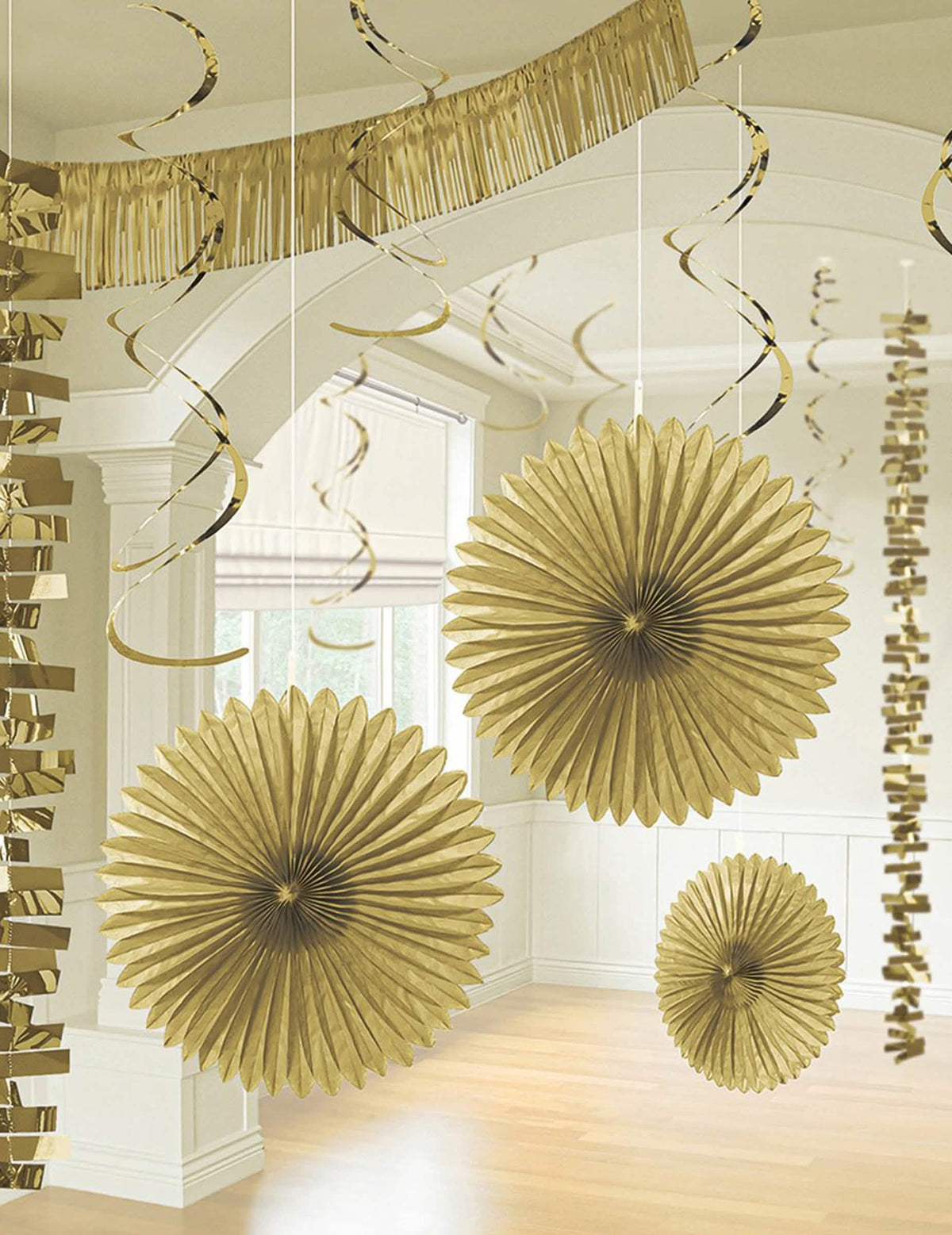 Kit de decoração em papel para aniversário e casamento para festa dourada 18 peças