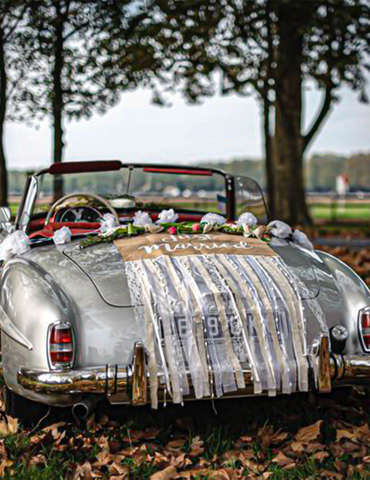 Kit Carro dos Noivos Rústico Juta e Renda Completo Just Married