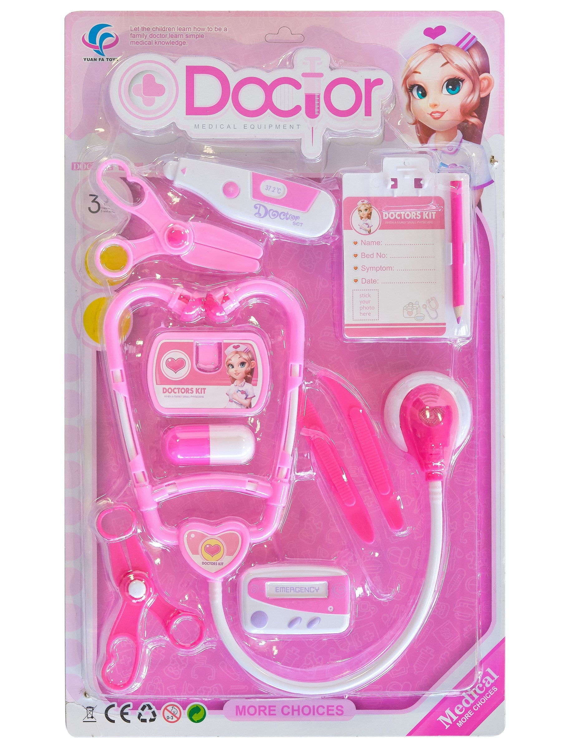Vue d'ensemble de l'emballage du Kit de docteur pour enfant rose