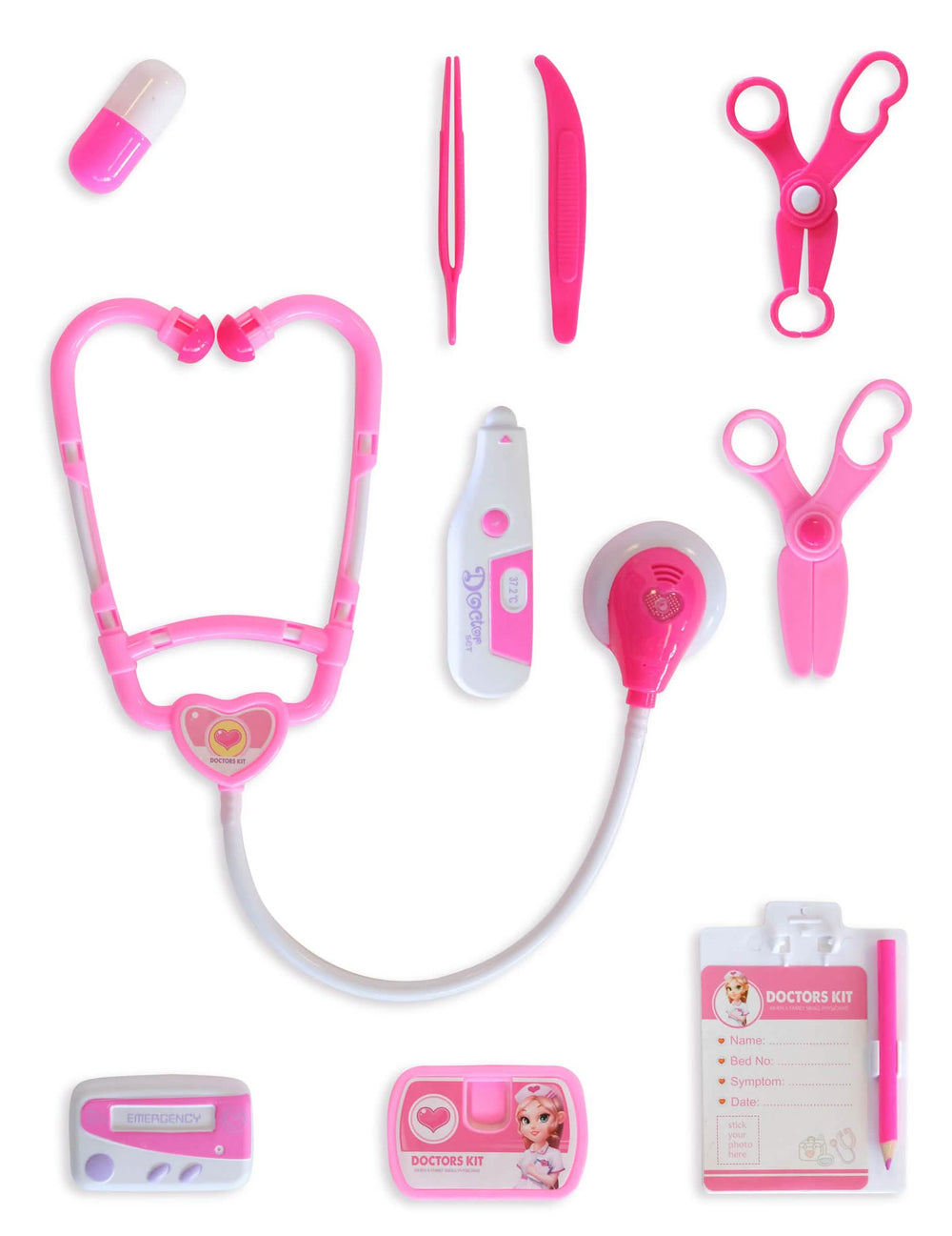 Kit de docteur pour criança cor de rosa 10 peças