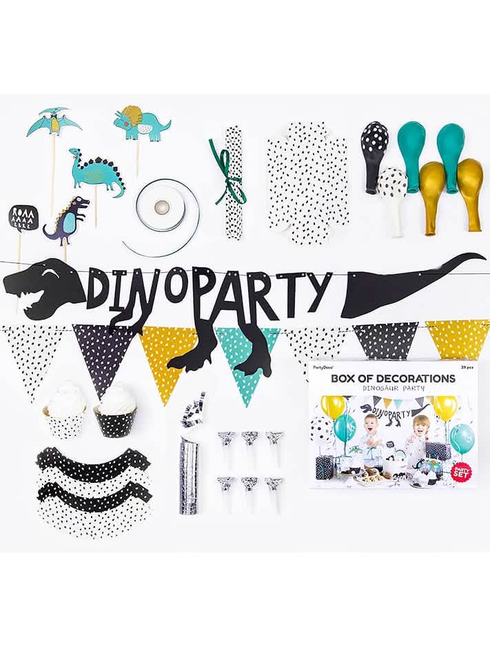 Kit de decoração de aniversário dinossauro para criança 39 peças preto amarelo e verde