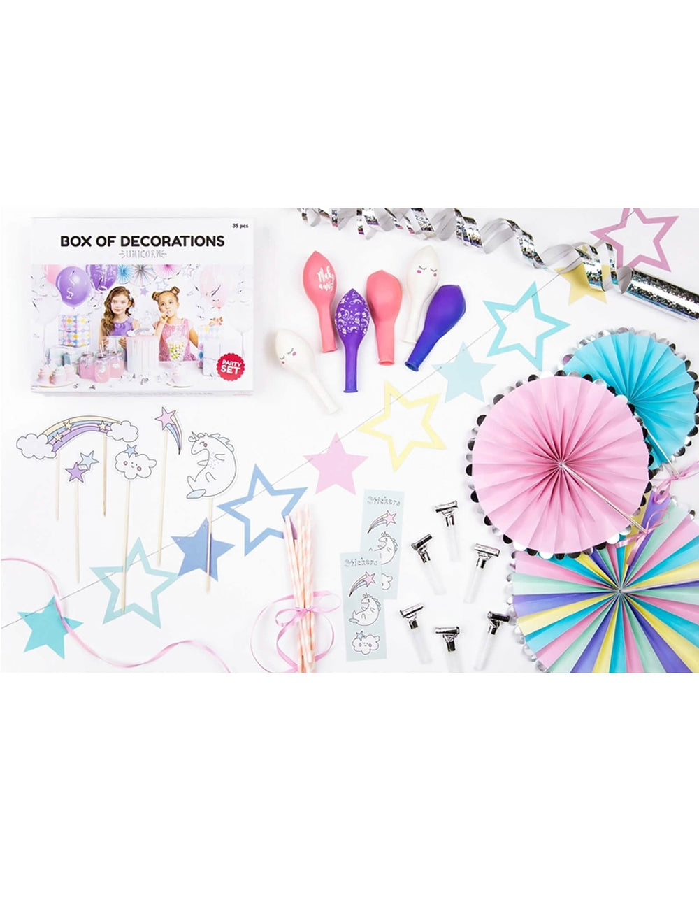 Kit de decoração de aniversário de unicórnio para criança cor de rosa, azul e roxo com balões e rosáceas