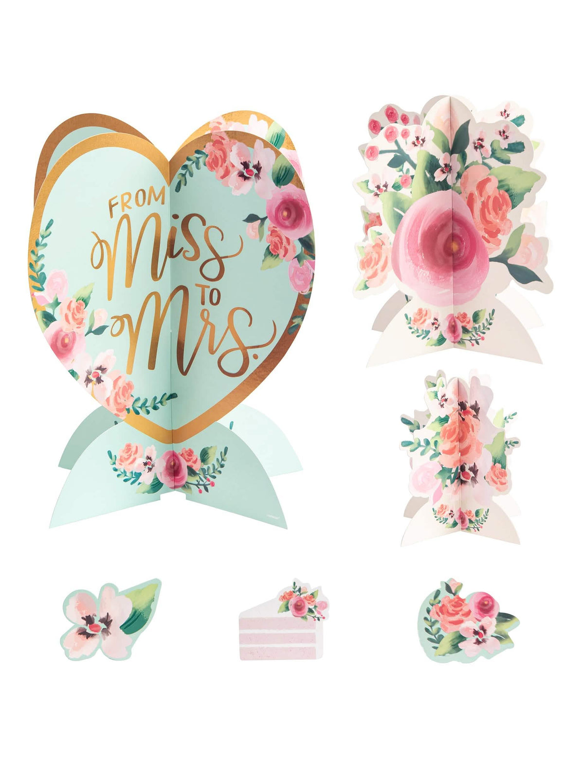 Kit decoração de mesa From Miss to Mrs para casamento liberty cor de rosa e cor de rosa