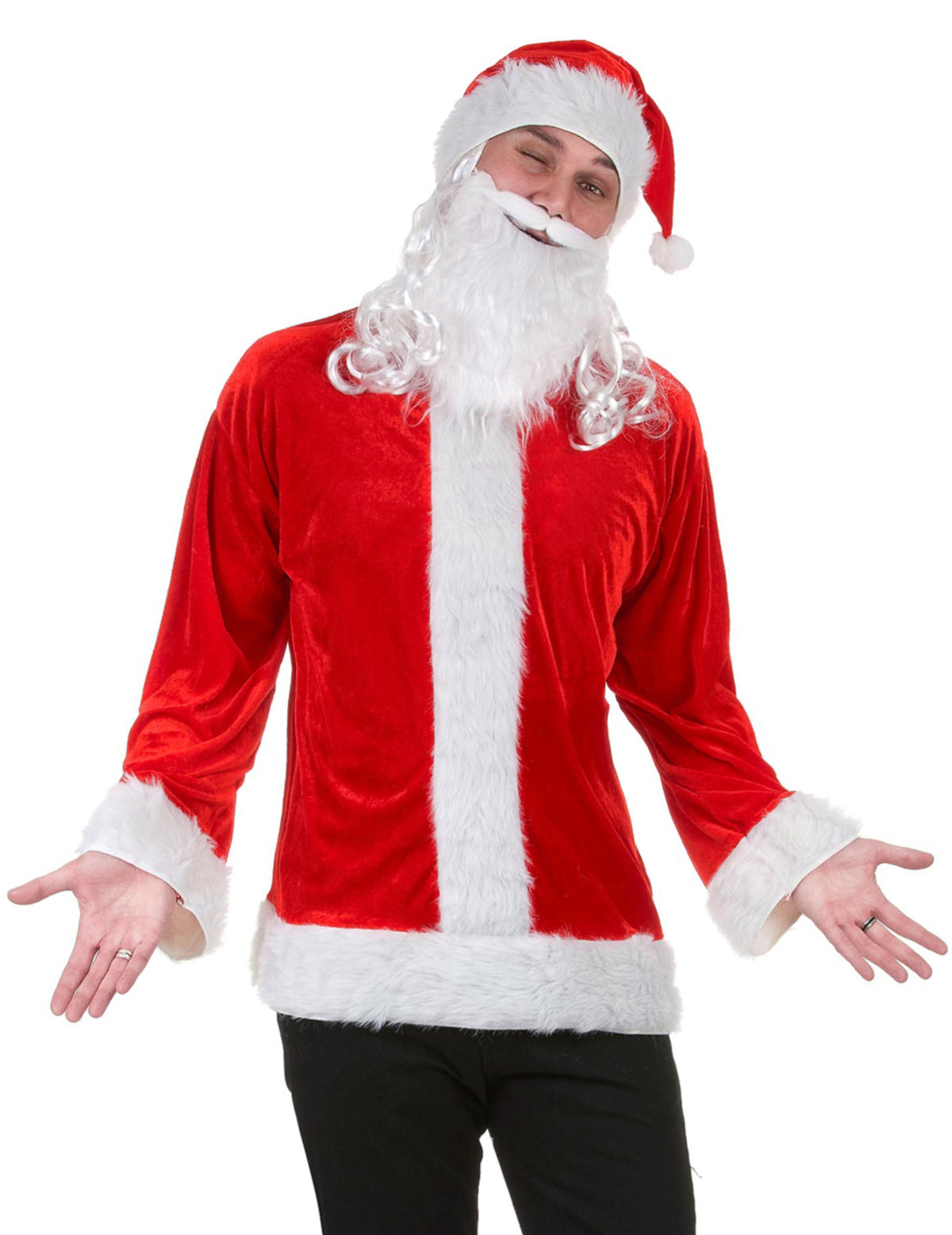 Kit déguisement Père Noël pour adulte rouge et blanc avec barbe et bonnet