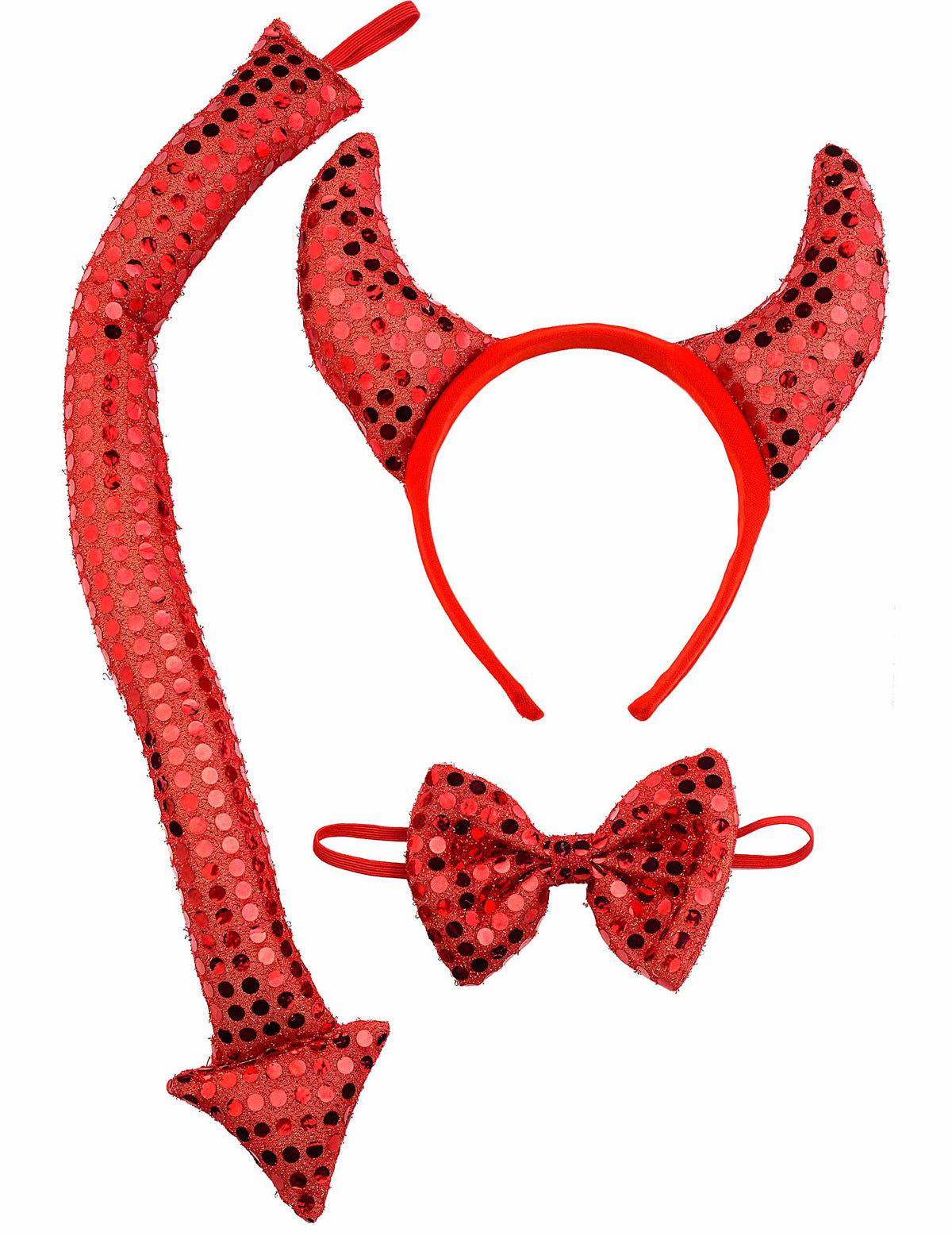 Détail du serre-tête, du nœud papillon et de la queue du kit de diablesse pour adulte