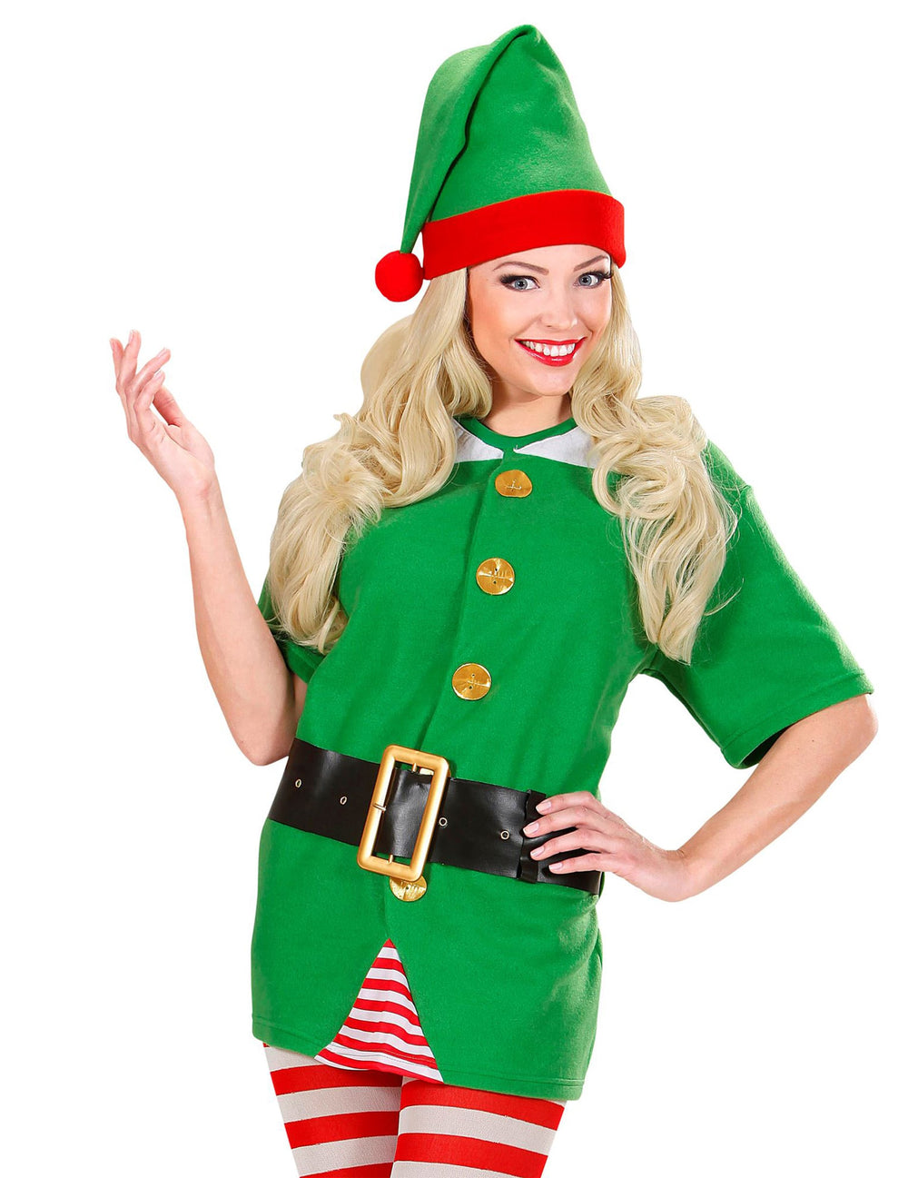 Kit déguisement elfe de Noël pour adulte vert et rouge avec bonnet et ceinture