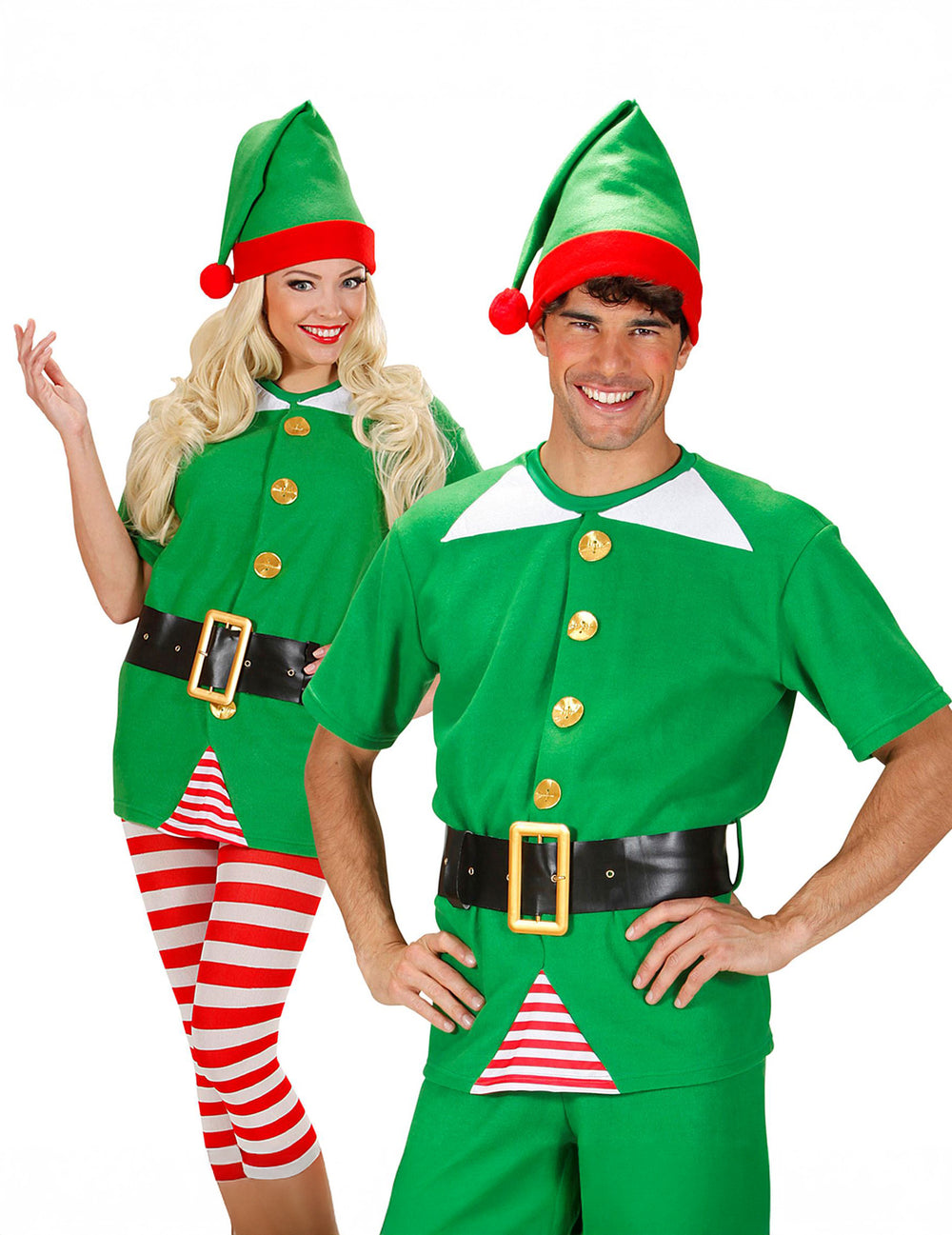 Kit déguisement elfe pour adulte Noël vert et rouge avec bonnets et ceintures
