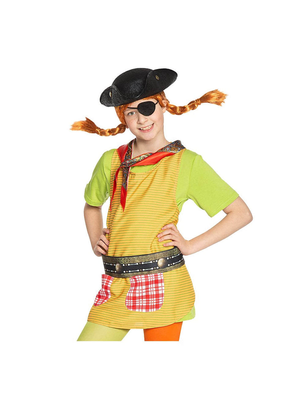 Kit de déguisement Fifi Brindacier pirate pour fille jaune et vert avec tricorne et cache-œil