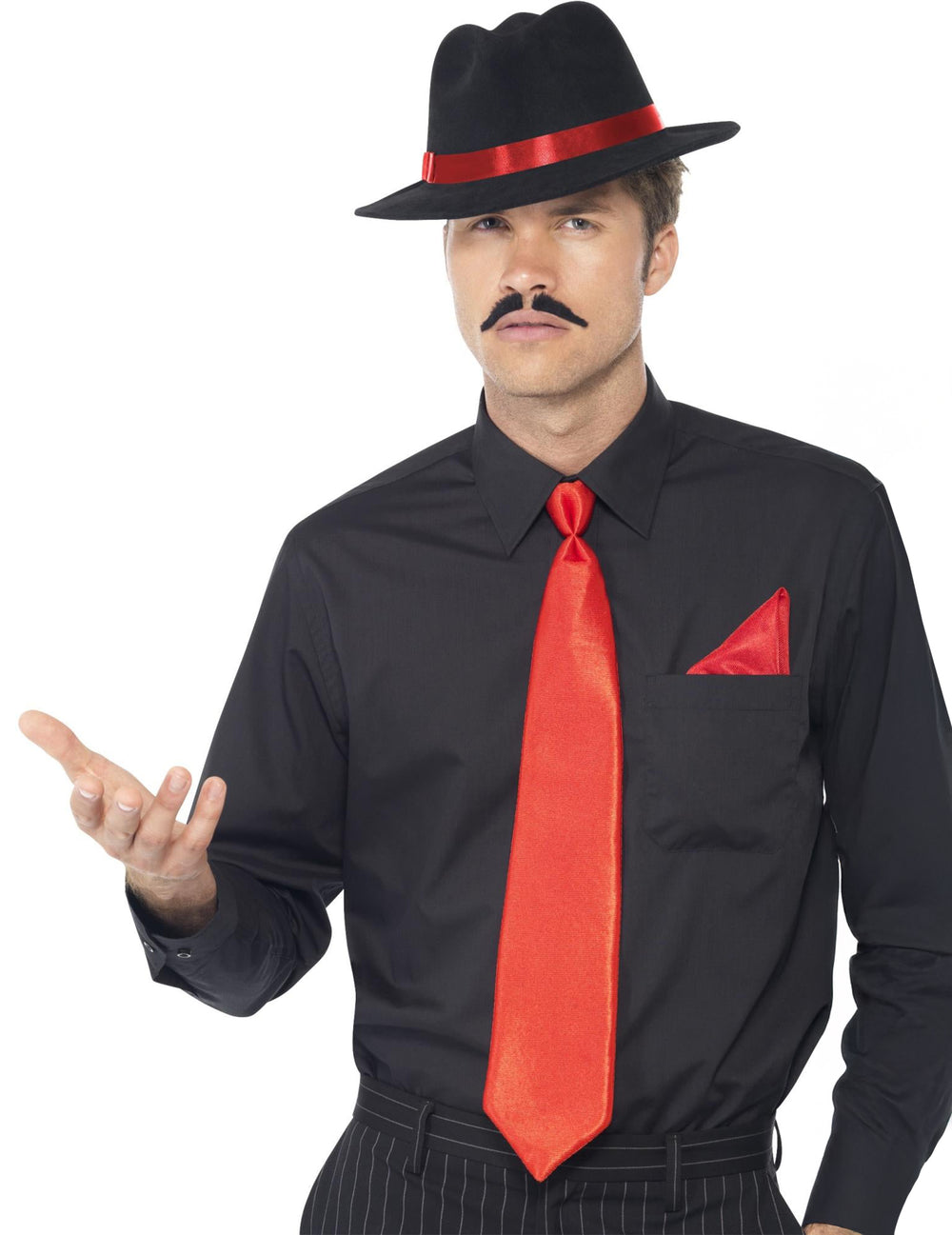 Kit gangster pour adulte rouge avec chapeau et cravate