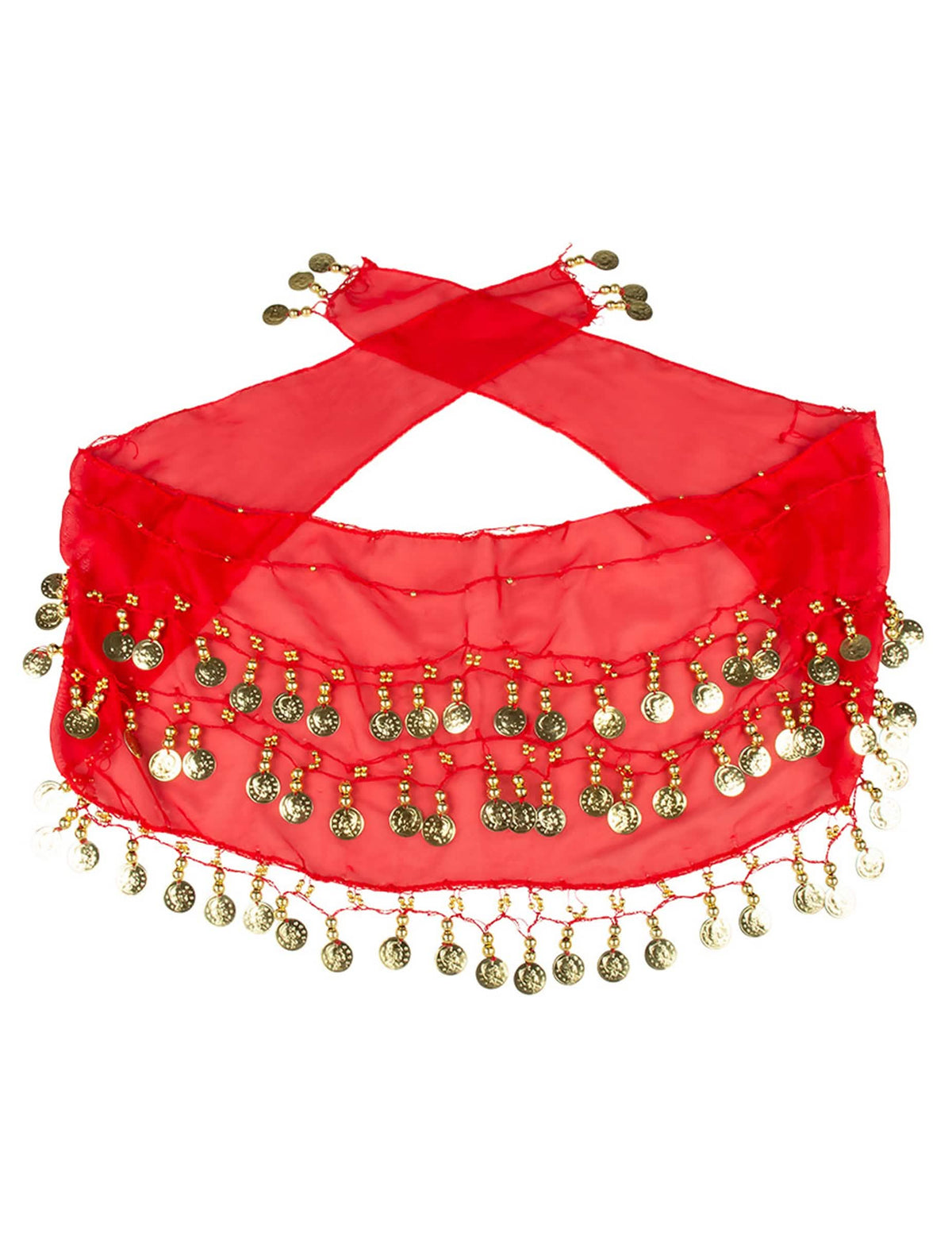 cinto vermelho com moedas douradas do kit acessórios de dançarina oriental para mulher