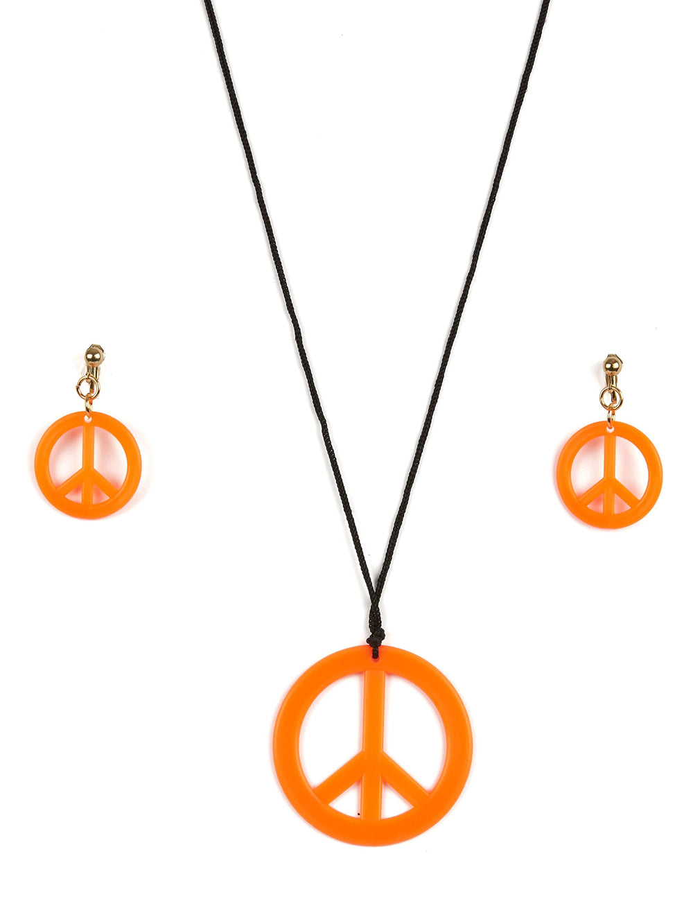 Vue d'ensemble du collier et des boucles d'oreilles orange du Kit hippie