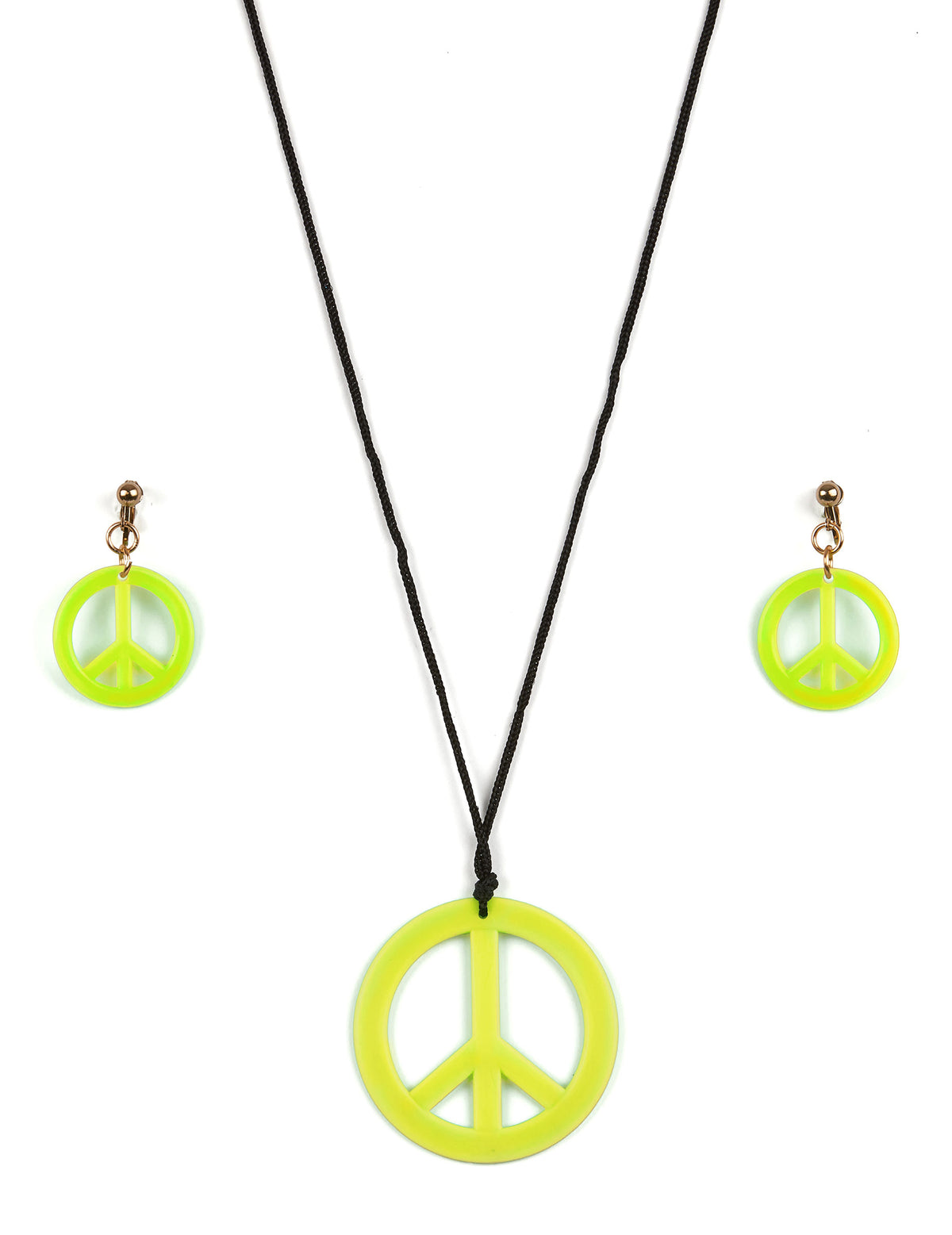 Vue d'ensemble du collier et des boucles d'oreilles jaunes du Kit hippie