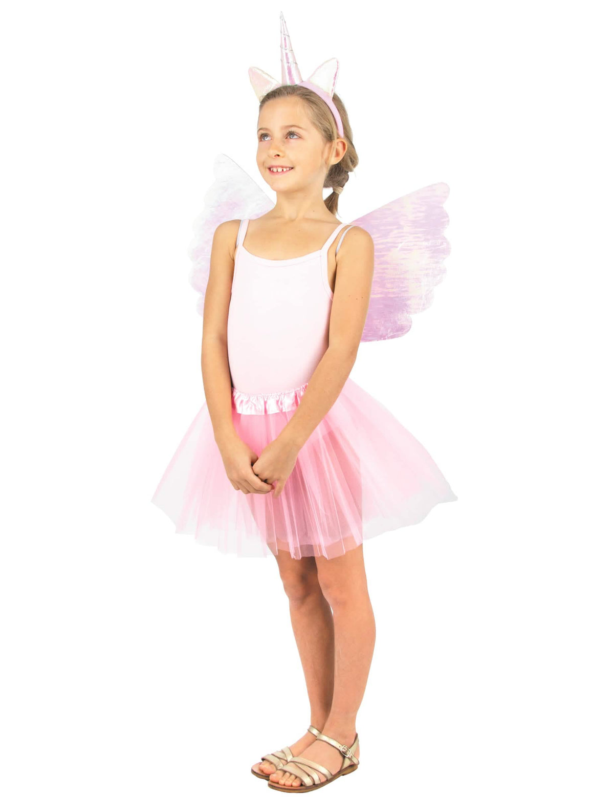 Kit mágico de unicórnio para criança cor de rosa com tutu e asas