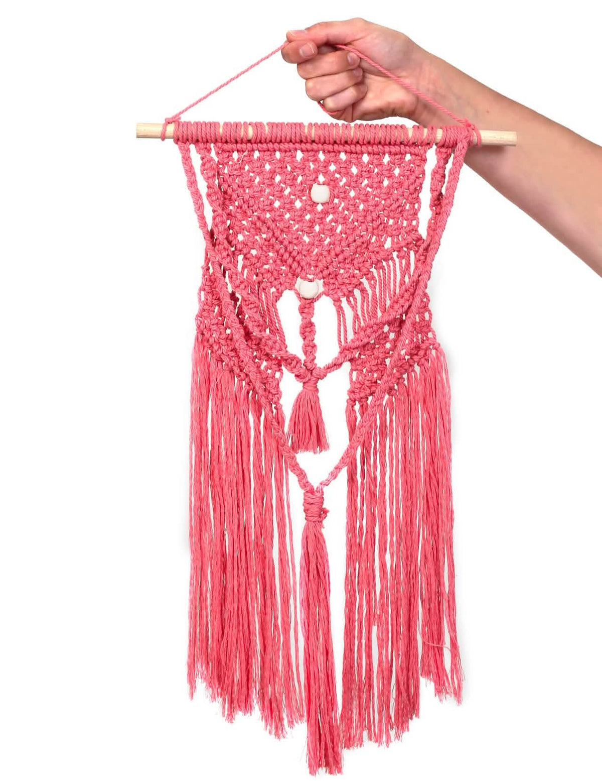 Kit de suspensão em macramé boémio cor de rosa DIY em algodão