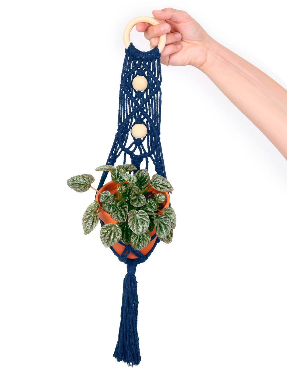 Kit de macramé de suspensão para planta azul com vaso de barro
