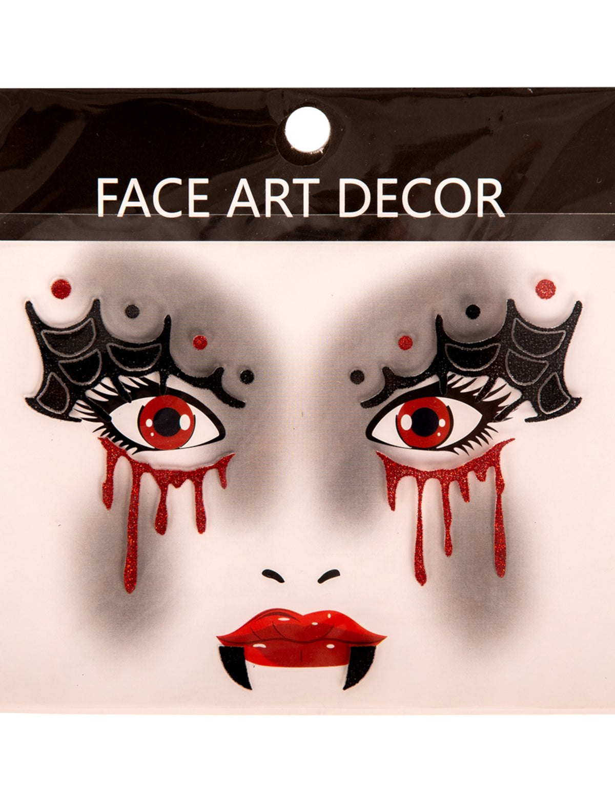 Détail des motifs brillants du kit maquillage vampire pour adulte
