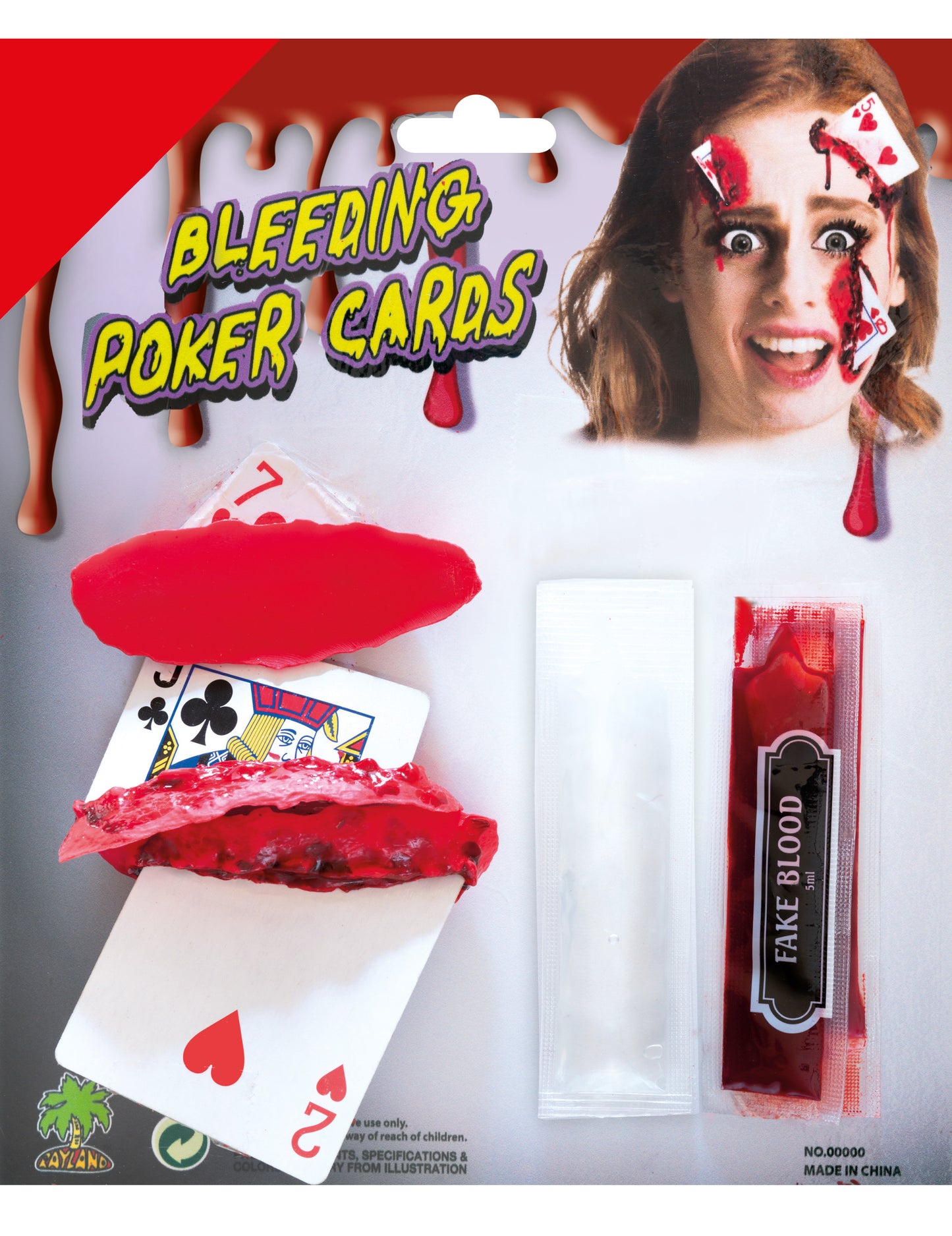 Kit maquillage cartes ensanglantées pour adulte rouge avec faux sang