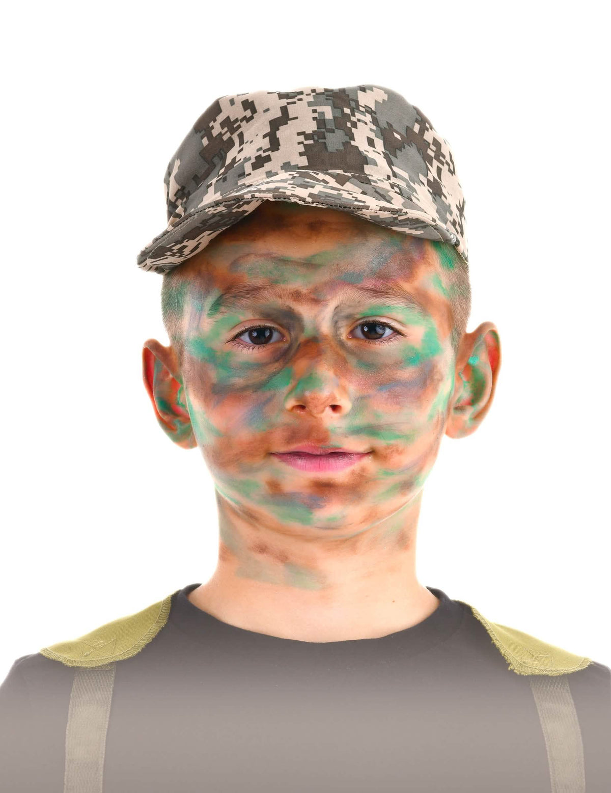Kit de maquilhagem militar para criança verde e castanho com pincel e esponja