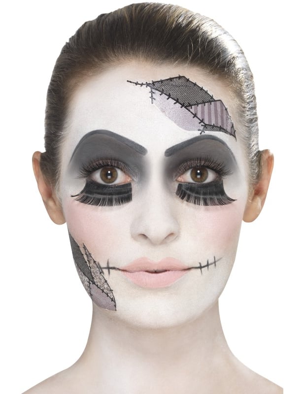 Vue de face du kit maquillage poupée Halloween