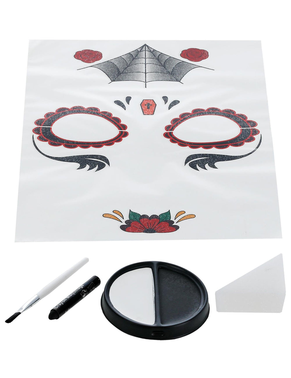 Détail du contenu du Kit maquillage princesse araignée Dia de los muertos
