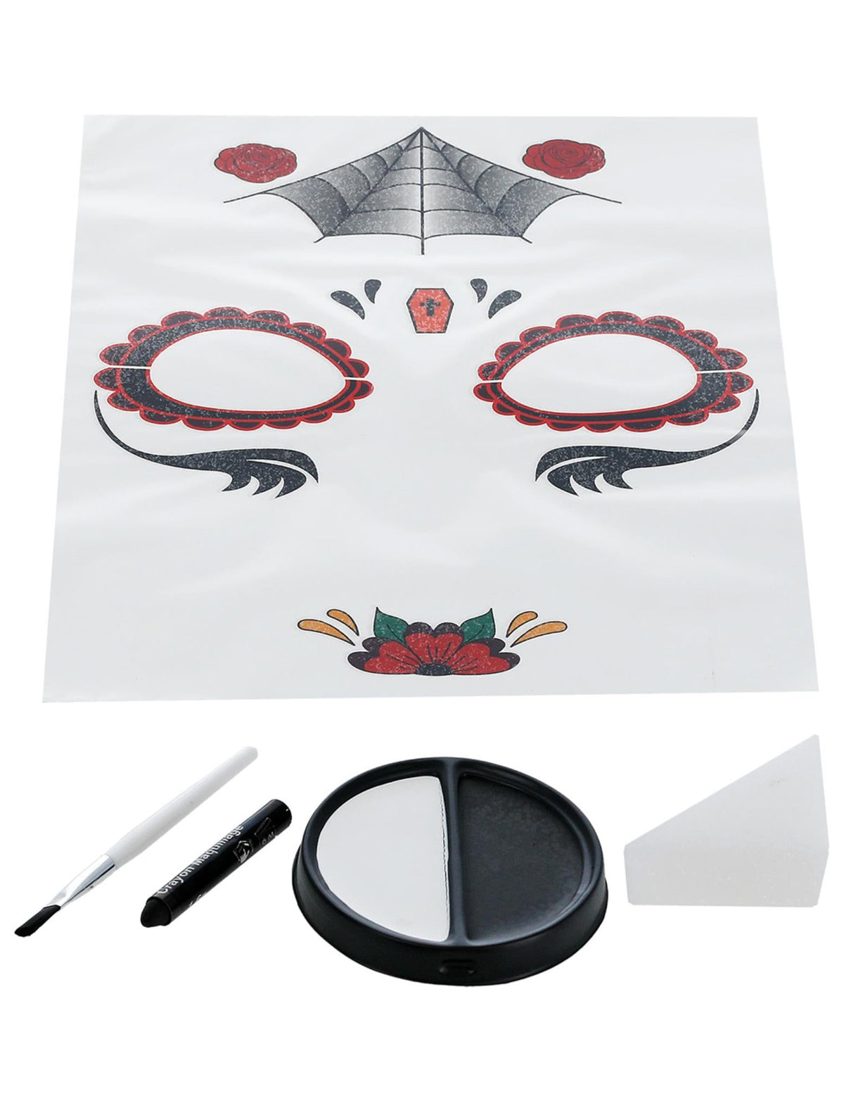 Détail du contenu du Kit maquillage princesse araignée Dia de los muertos