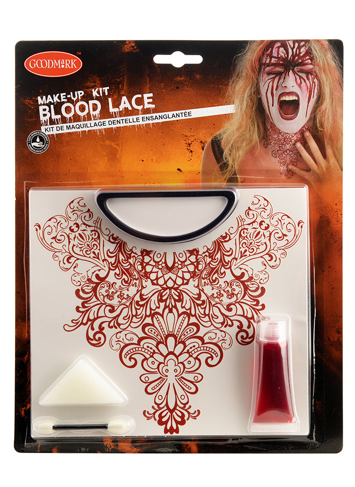 Kit maquillage ras de cou ensanglanté pour femme rouge avec pochoir dentelle