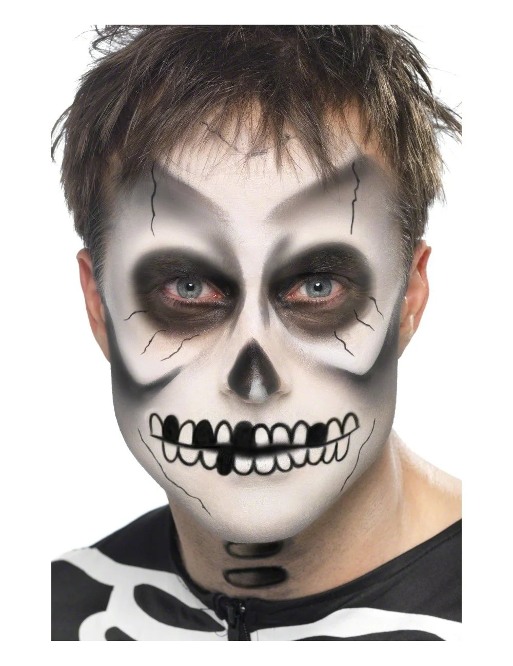 Rendu final sur le visage du kit maquillage squelette pour adulte