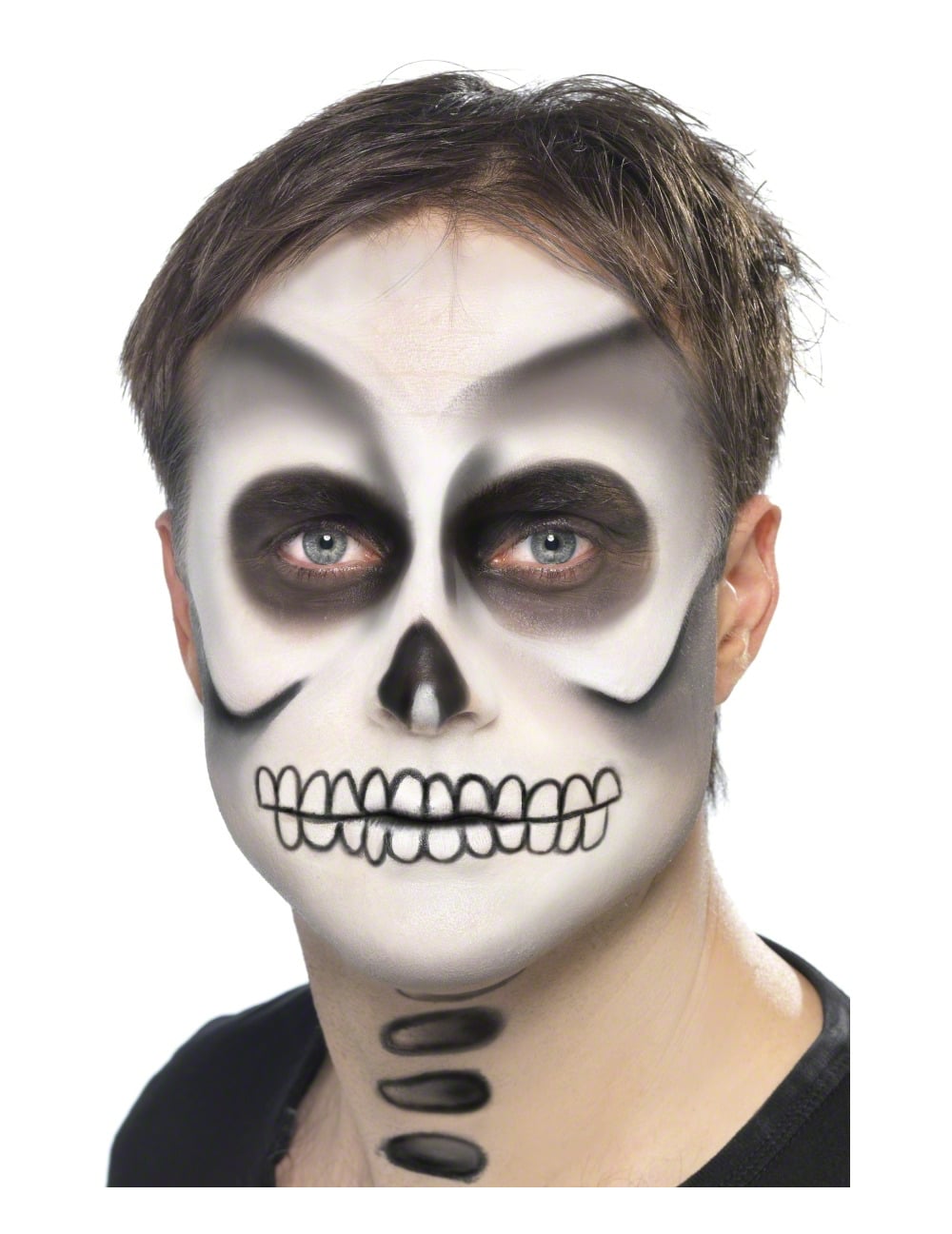 Rendu final sur le visage du kit maquillage squelette pour adulte