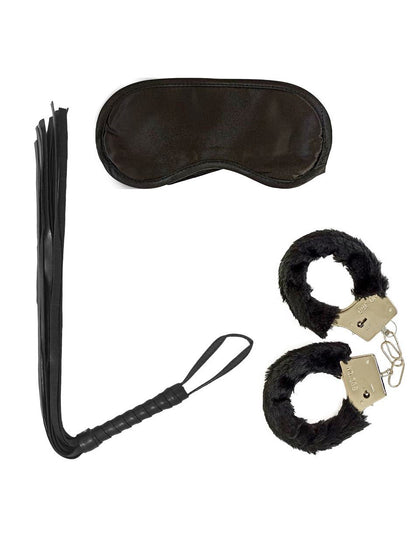 Kit menottes fouet et loup pour adulte noir