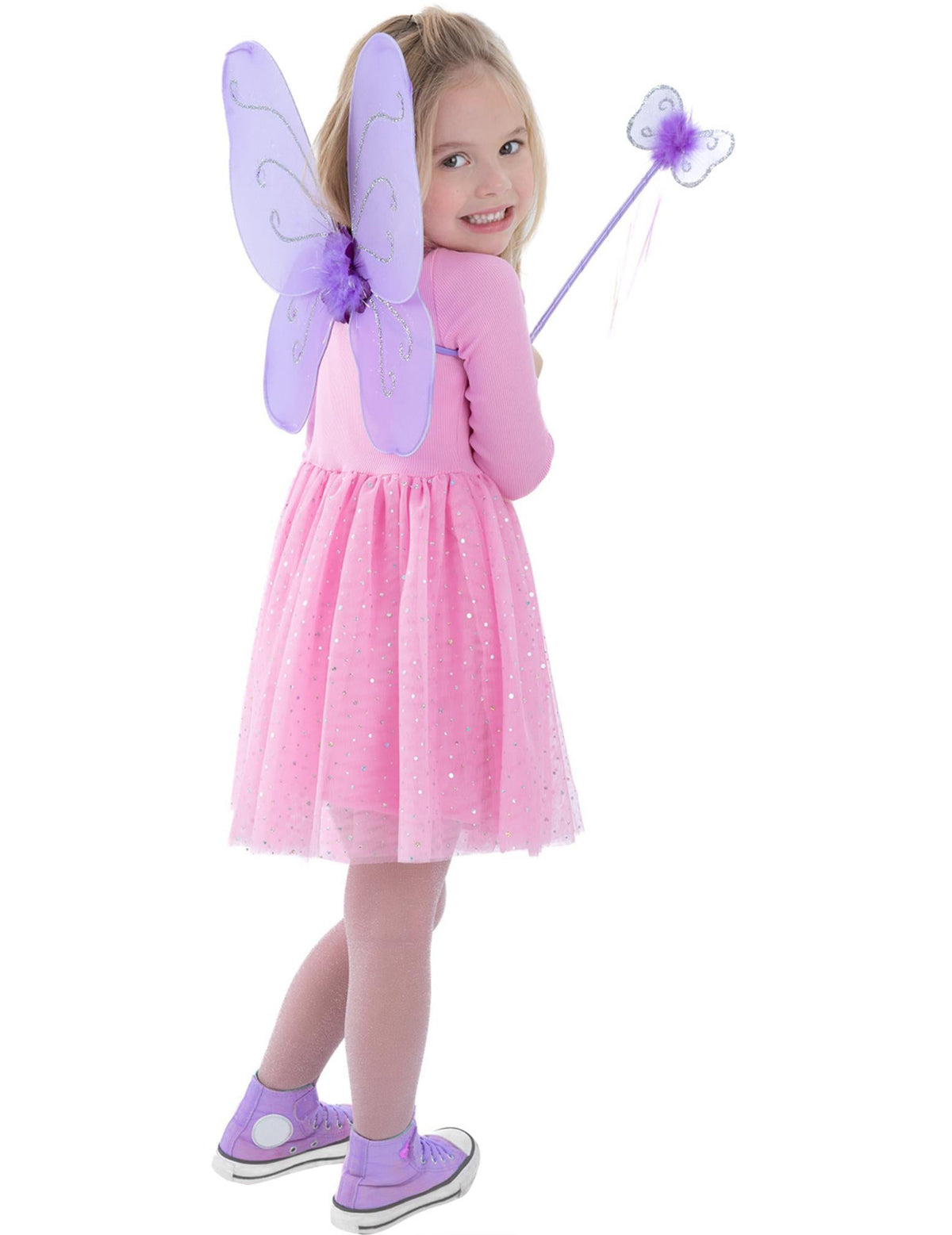 Kit papillon pour fille violet avec ailes et baguette