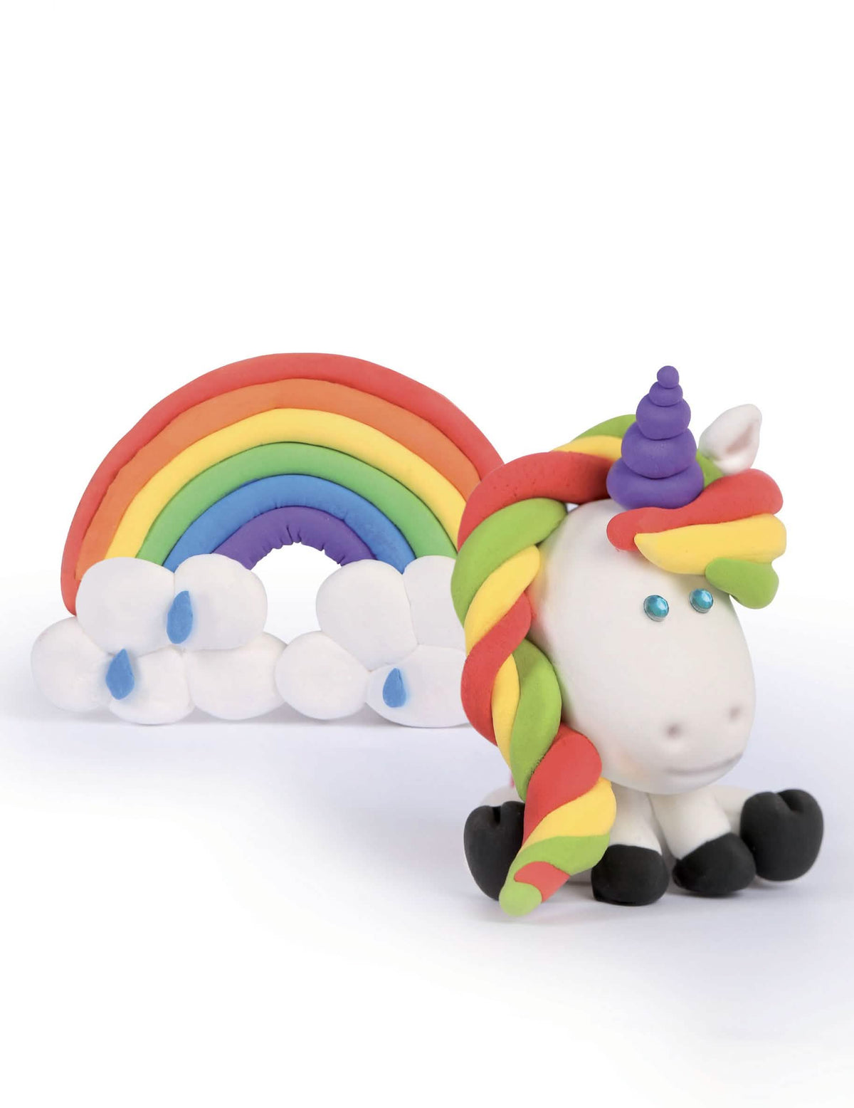 Kit de massa de modelar Celeste o pequeno unicórnio para criança branco e multicores autodurente com arco-íris