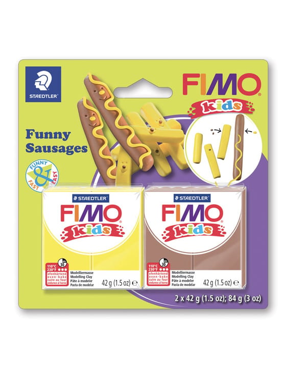 Kit pâte fimo® saucisses frites pour enfant jaune et marron