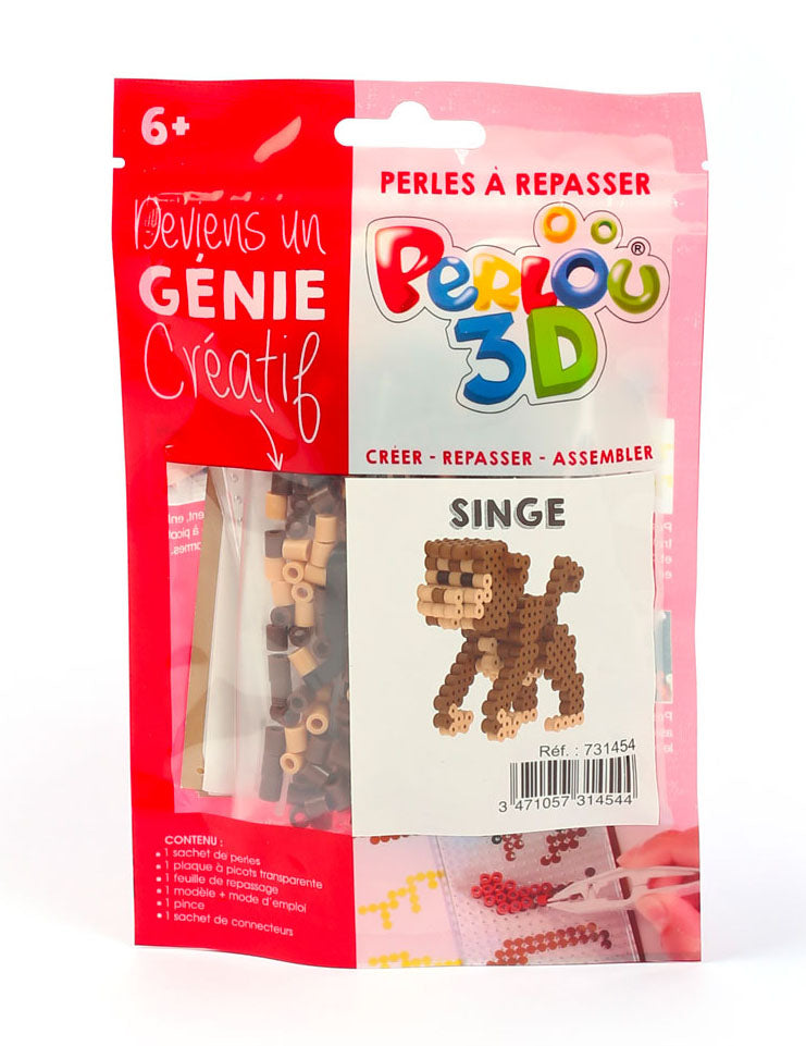 Vue de l'emballage du kit perles à repasser 3d singe