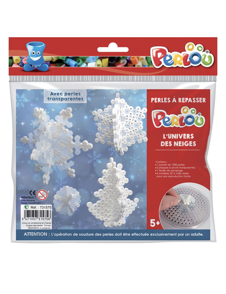 Kit perles à repasser neiges pour décorations de noël blanches et transparentes
