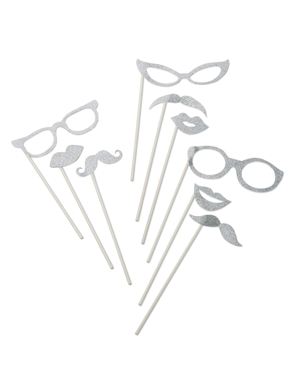Kit photobooth argent pailleté pour fête 9 pièces
