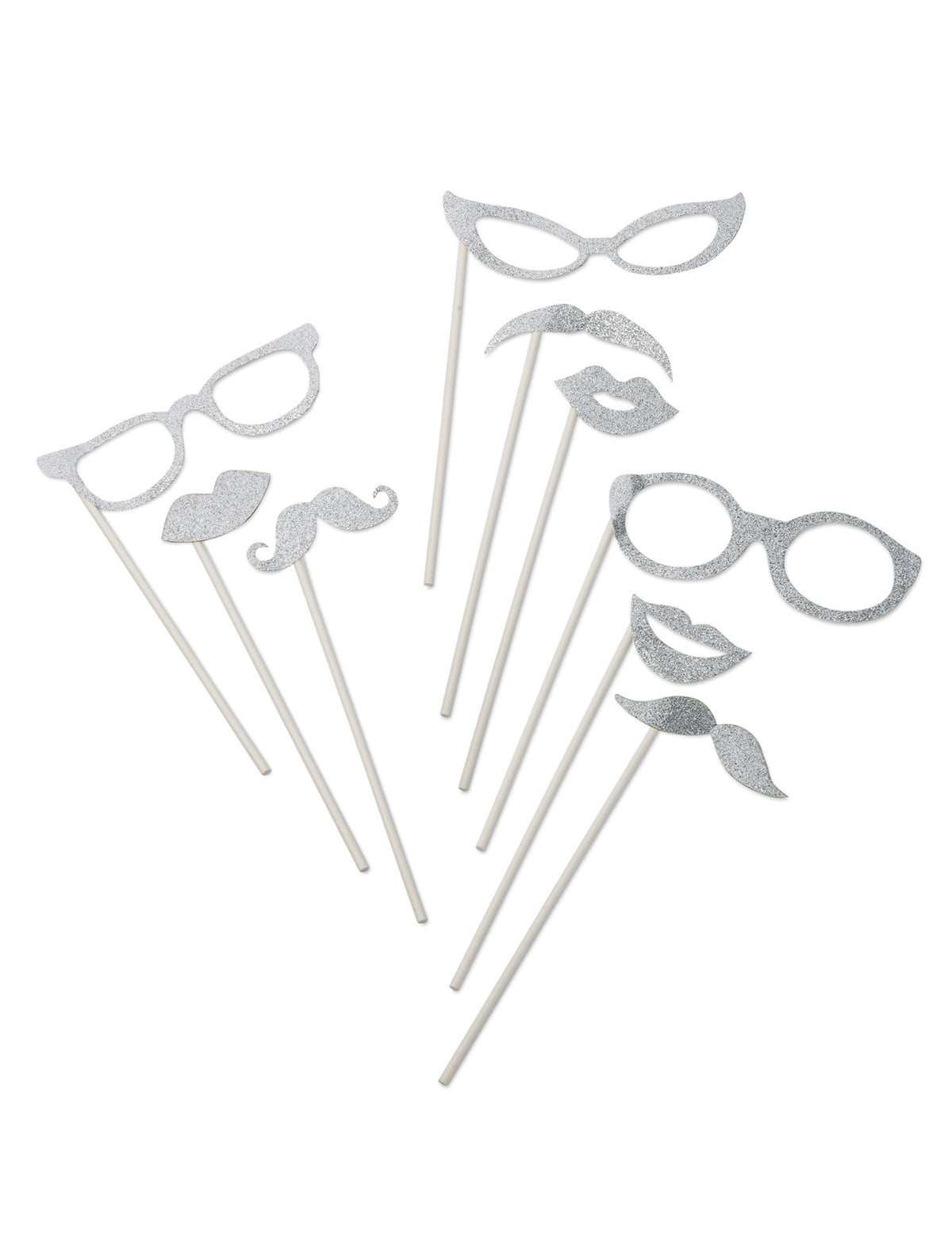 Kit photobooth argent pailleté pour fête 9 pièces