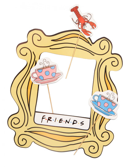 Kit photobooth avec cadre Friends pour adulte jaune avec accessoires tasses et homard