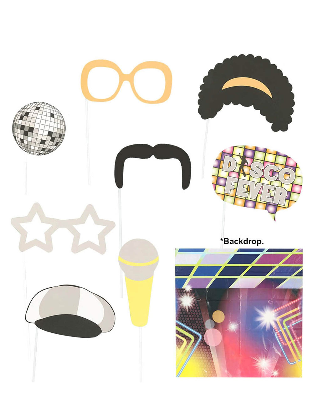 Kit photobooth disco para festa multicores 9 peças