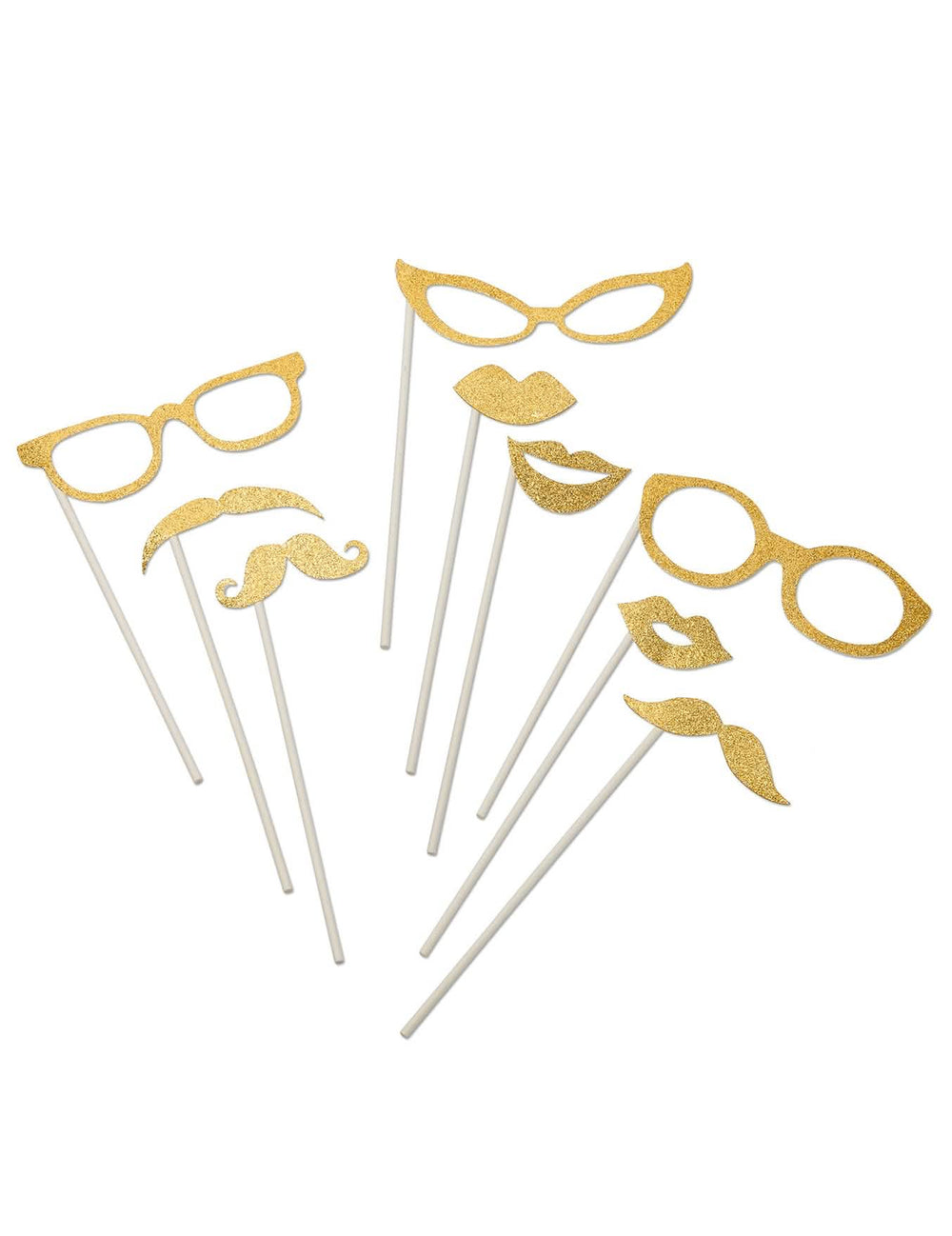 Kit photobooth dourado à lantejoulas para festa com óculos e bigodes