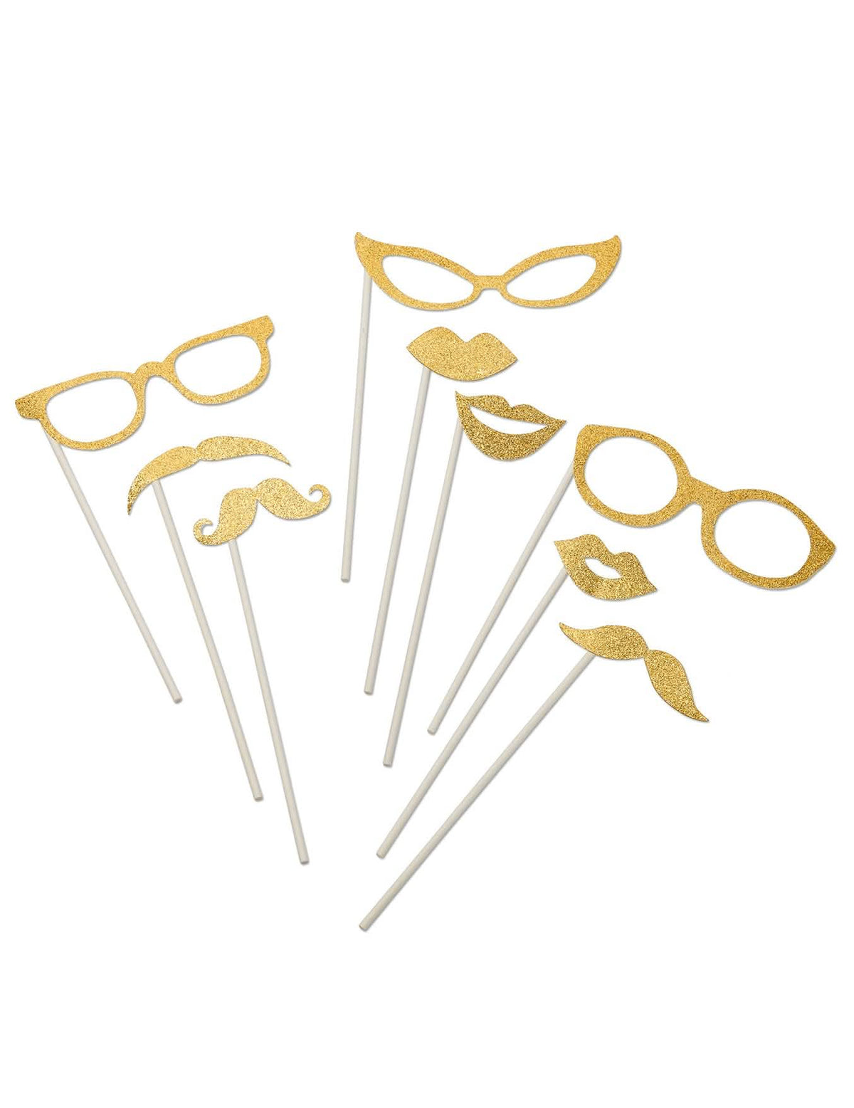Kit photobooth dourado à lantejoulas para festa com óculos e bigodes