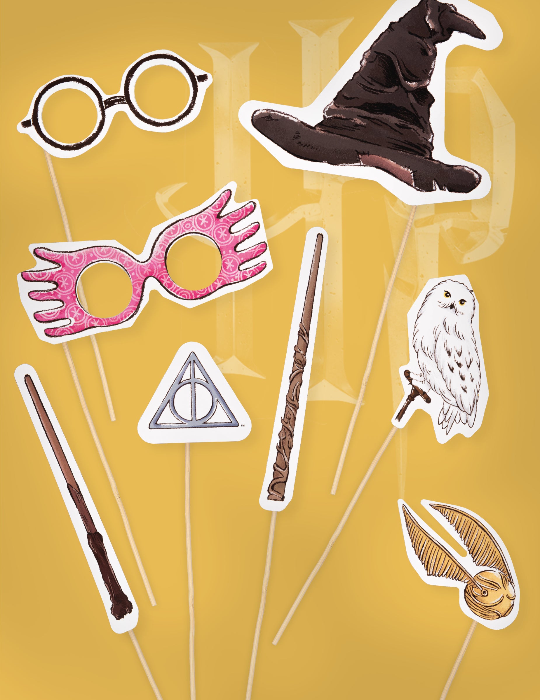 Détail des accessoires du Kit Photobooth Harry Potter