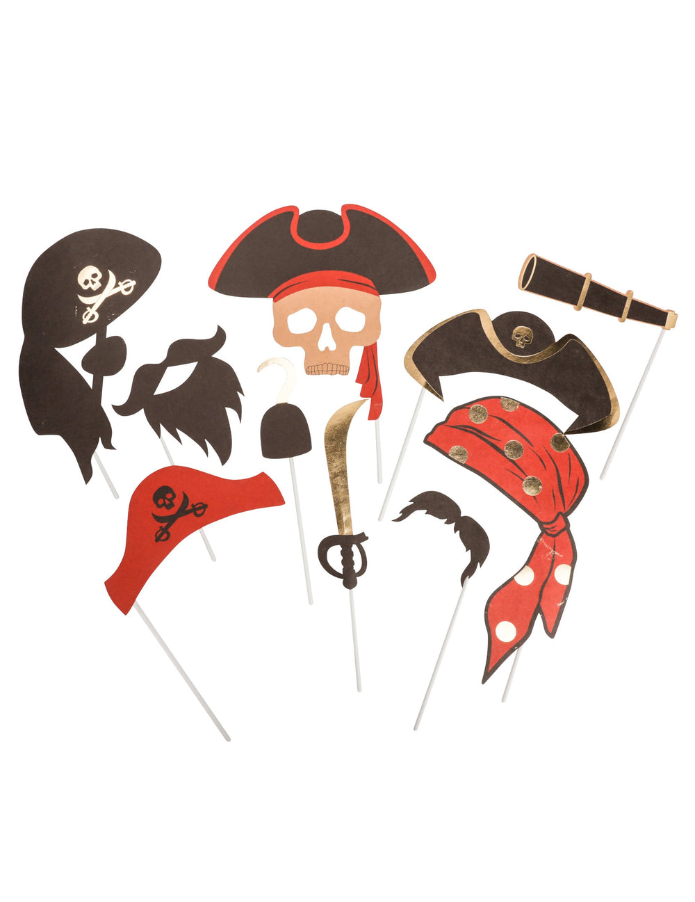 Kit photobooth pirate pour fête 10 pièces rouge noir et doré