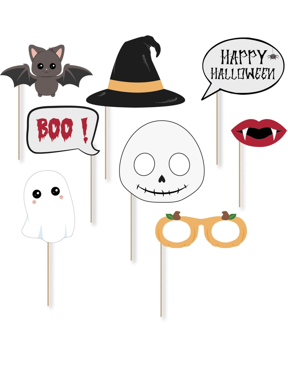 Kit photobooth sweety halloween para crianças 8 acessórios ilustrados e coloridos