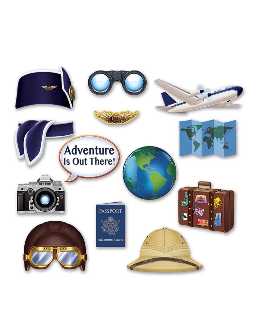 Kit photobooth excursão do mundo para festa 13 acessórios temáticos viagem multicores